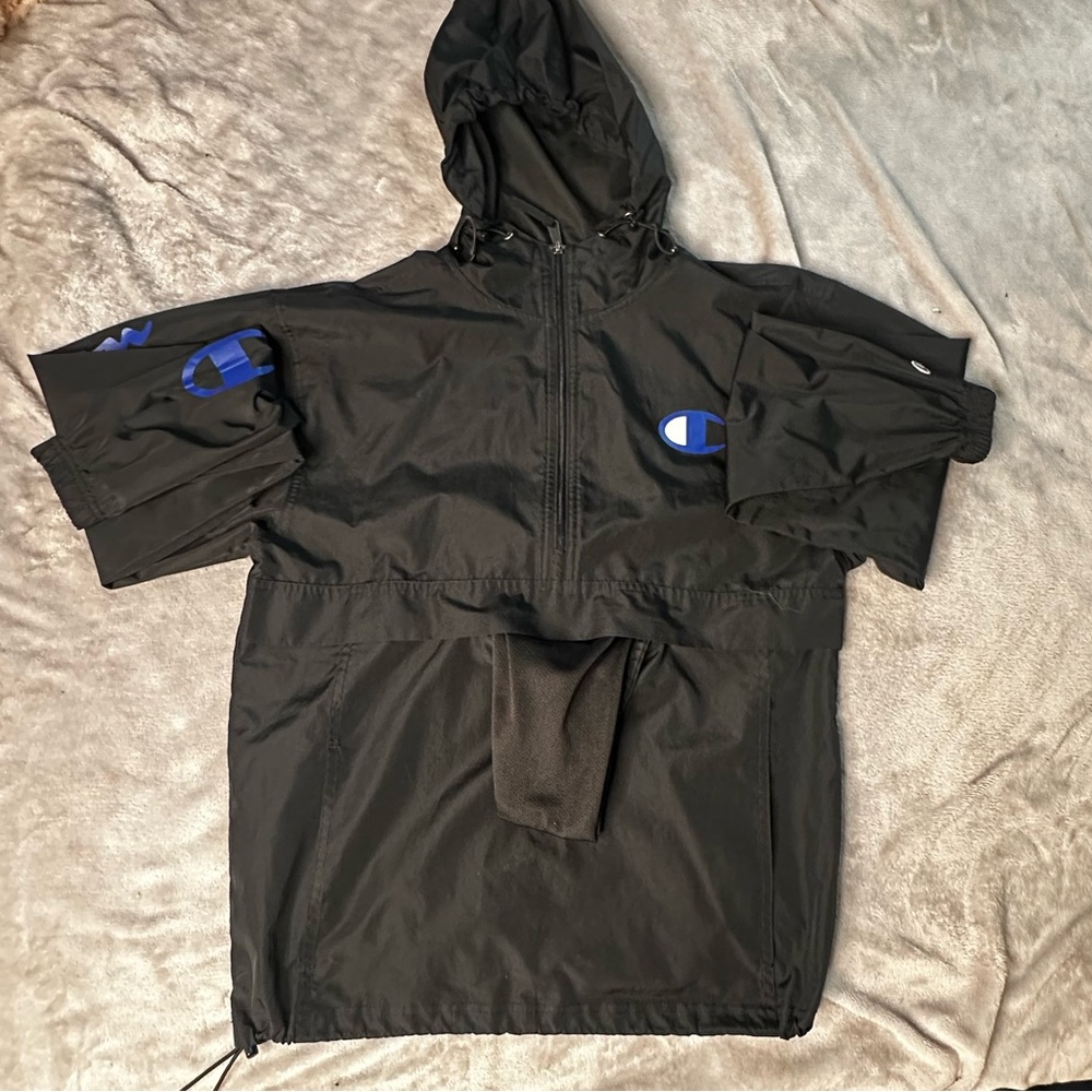 champion black windbreaker | size small